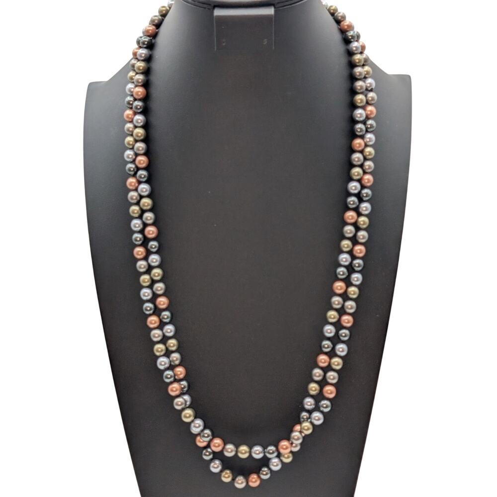 Long Strand Multi-Color Hand Knotted Glass Pearl Approximately 60" Necklace